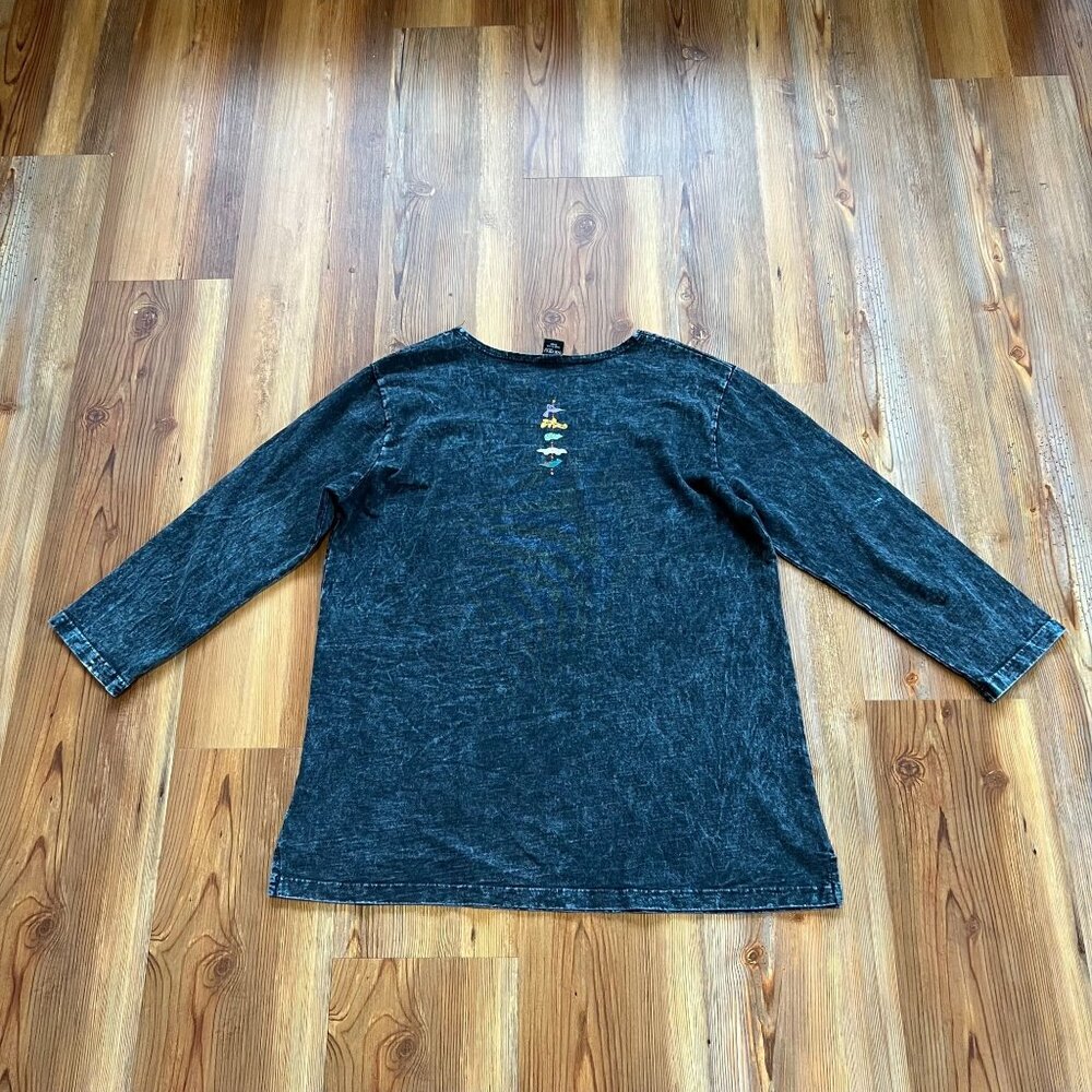 SABAKU Artwear Small Fish Graphic Long‎ Sleeve T-Shirt Acid Wash USA Made - Picture 4 of 9